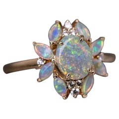Einzigartiges Design Massiv Opal Diamant Verlobungsring 18K Gelbgold