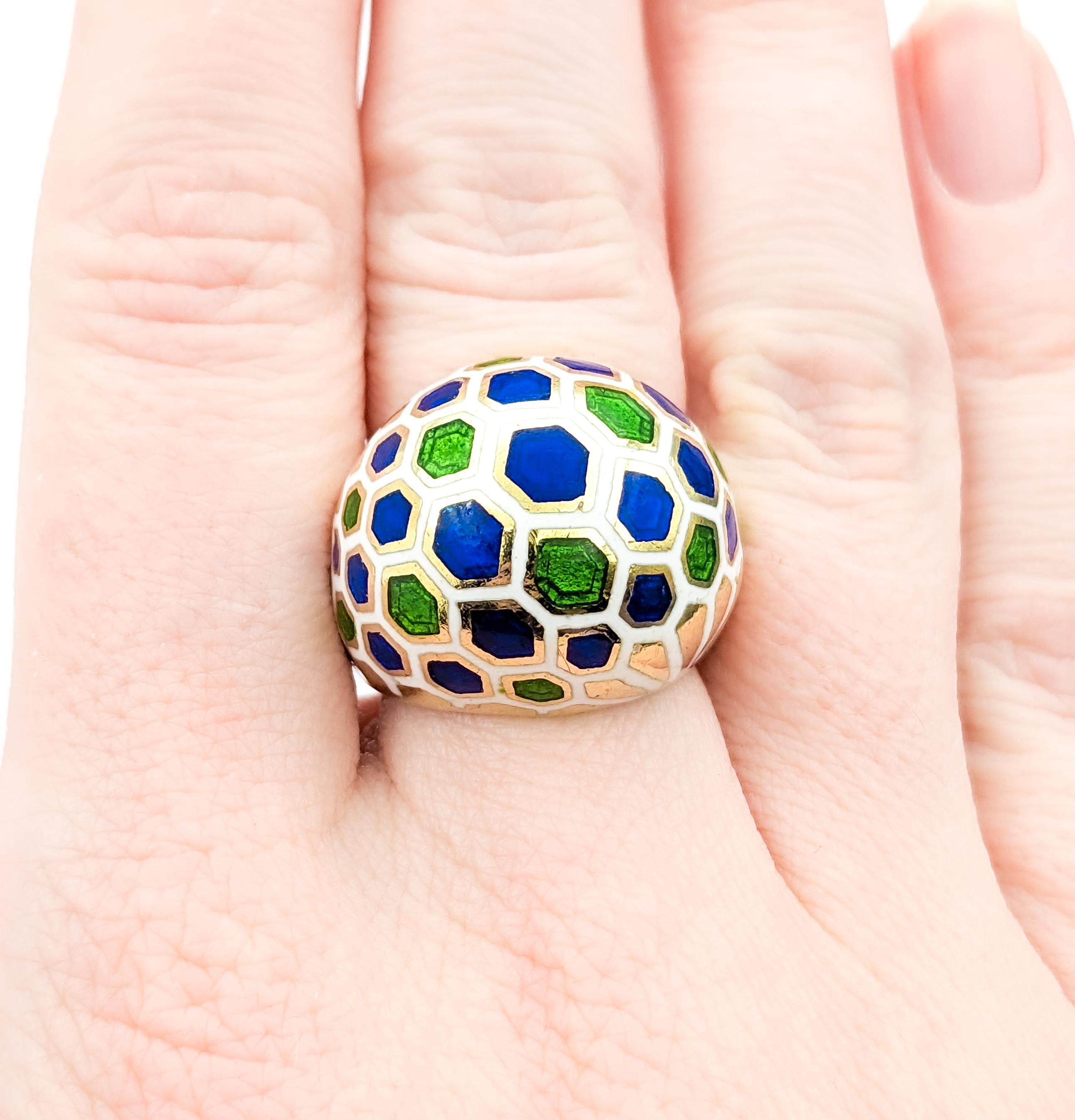 Unique Design With Enameled Hexagons Ring In Yellow Gold For Sale 5