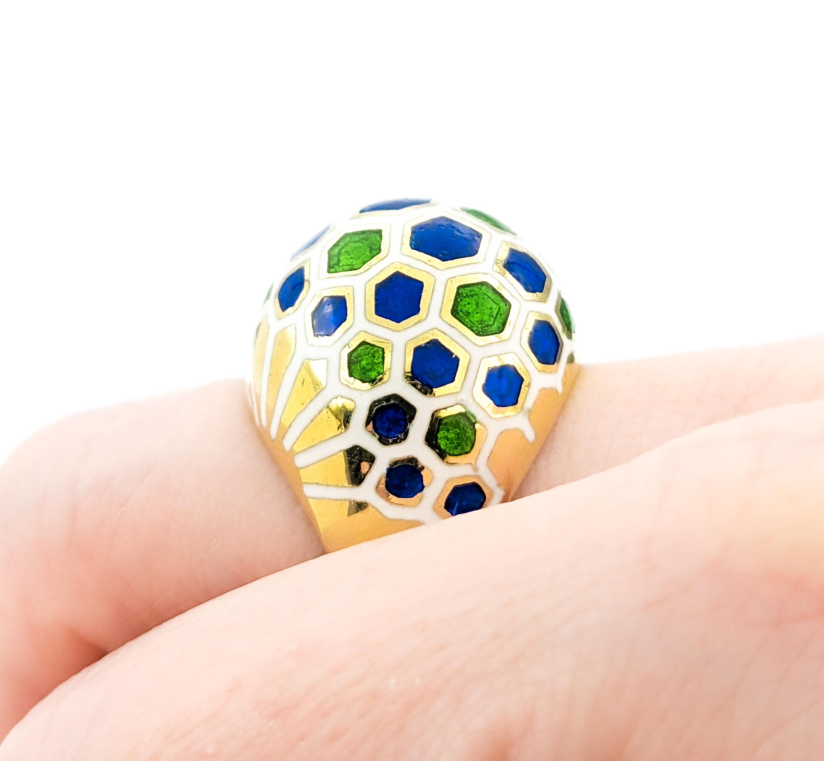 Unique Design With Enameled Hexagons Ring In Yellow Gold For Sale 6