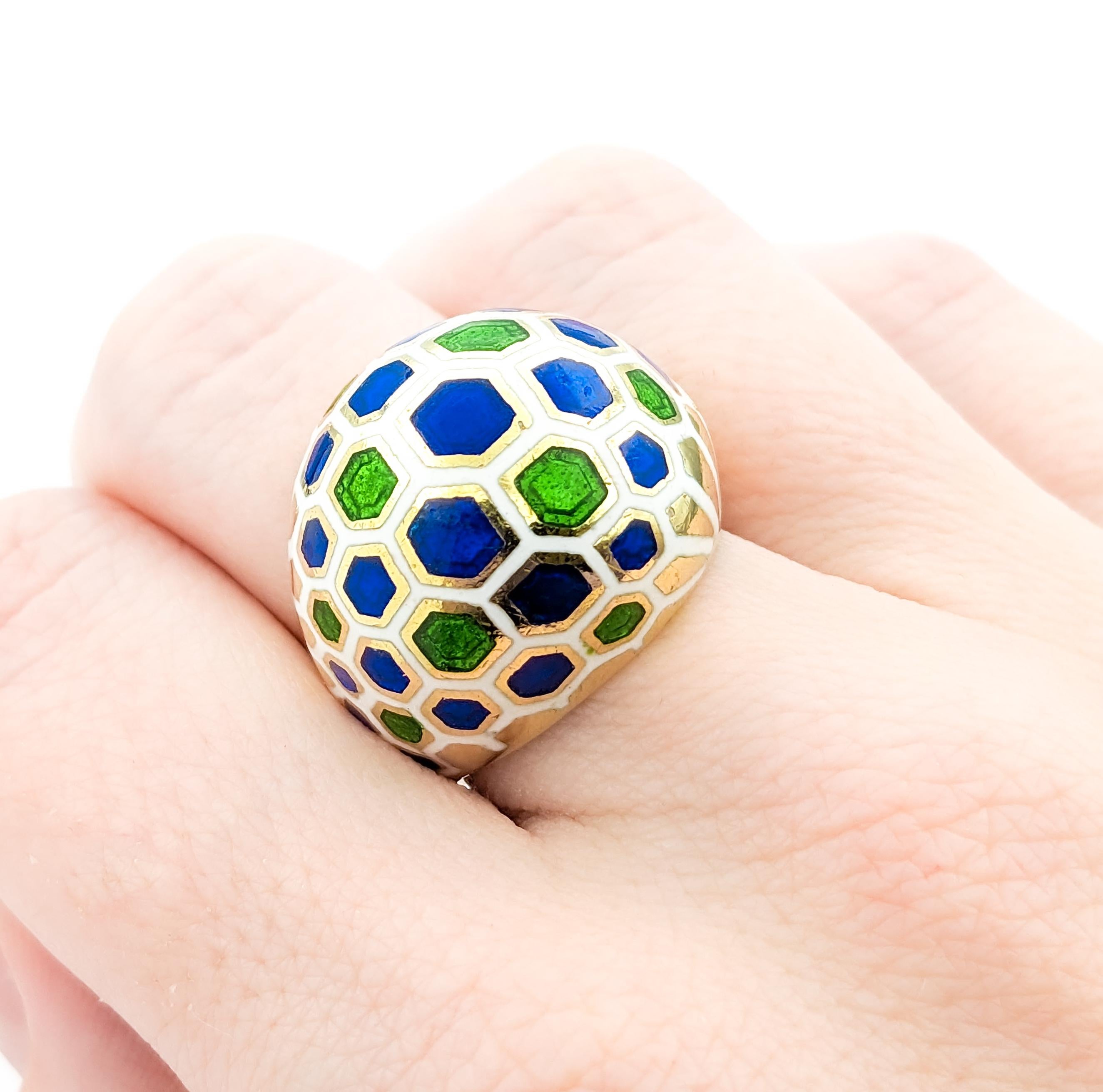 Unique Design With Enameled Hexagons Ring In Yellow Gold For Sale 7