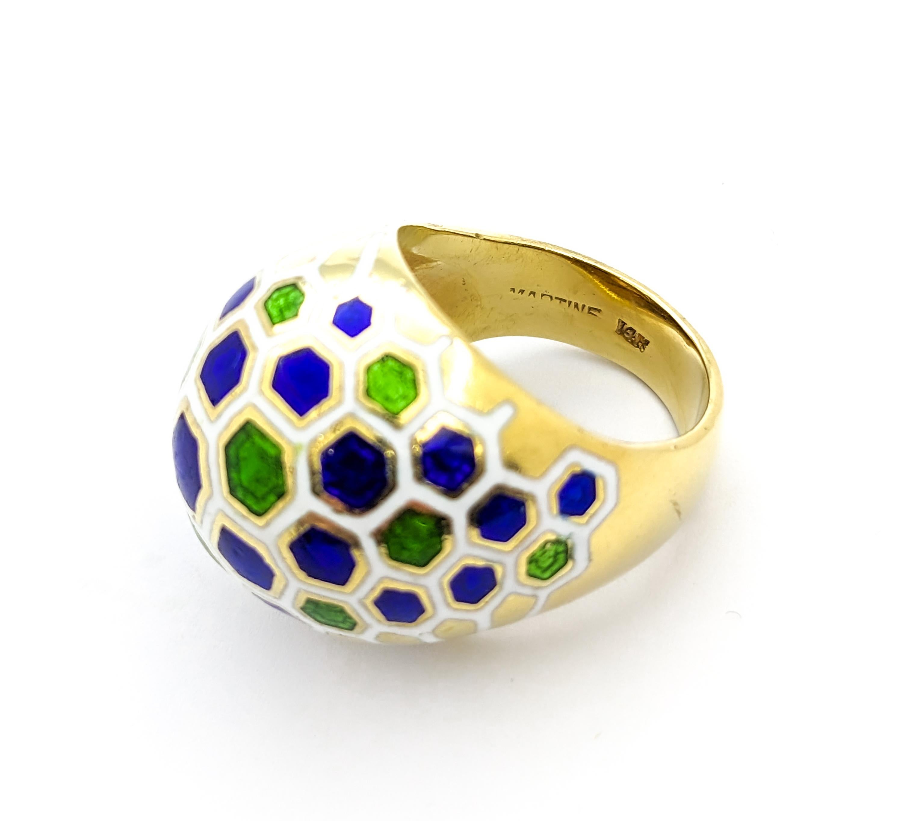 Modern Unique Design With Enameled Hexagons Ring In Yellow Gold For Sale