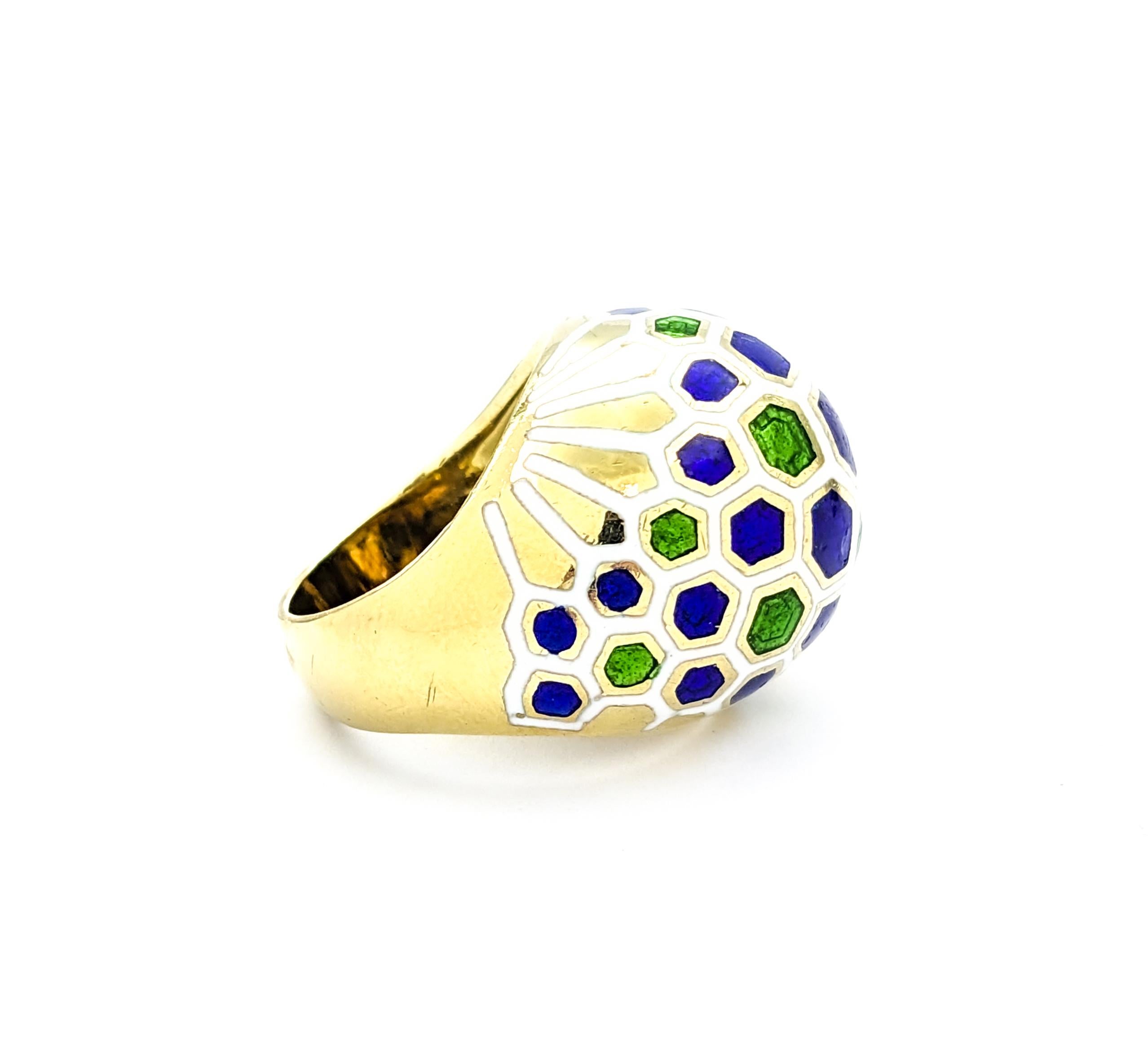 Women's Unique Design With Enameled Hexagons Ring In Yellow Gold For Sale