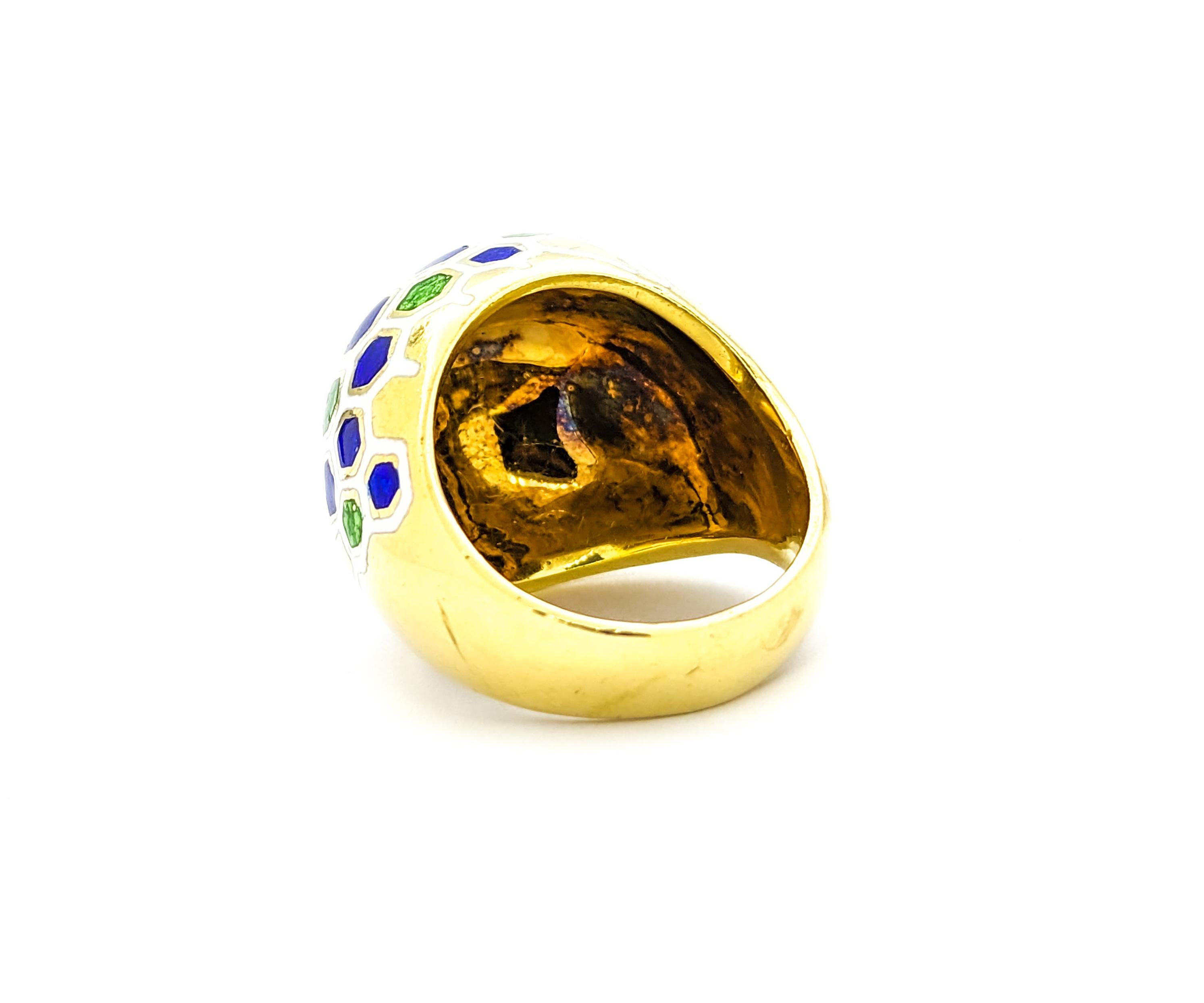 Unique Design With Enameled Hexagons Ring In Yellow Gold For Sale 1