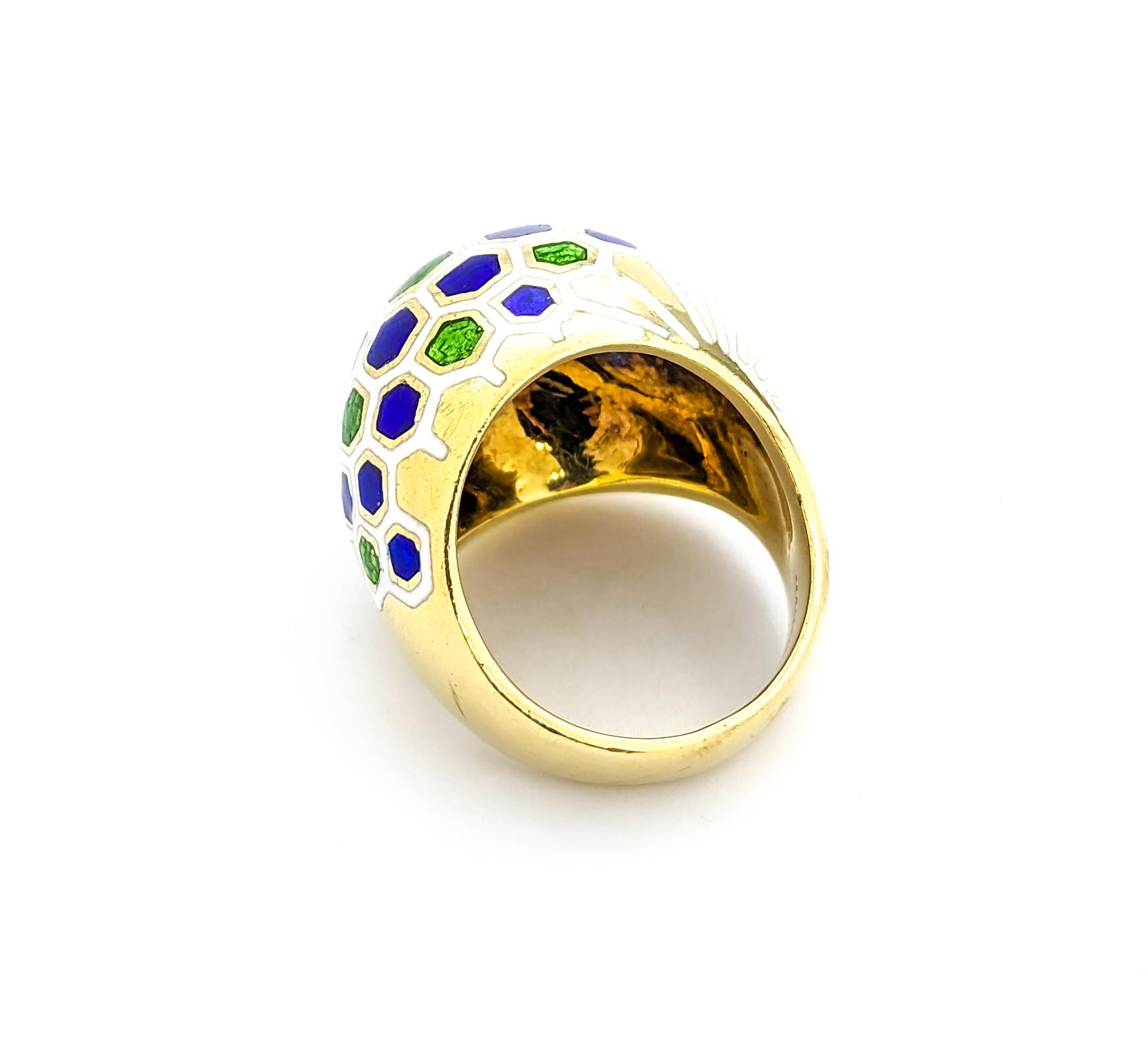 Unique Design With Enameled Hexagons Ring In Yellow Gold For Sale 2