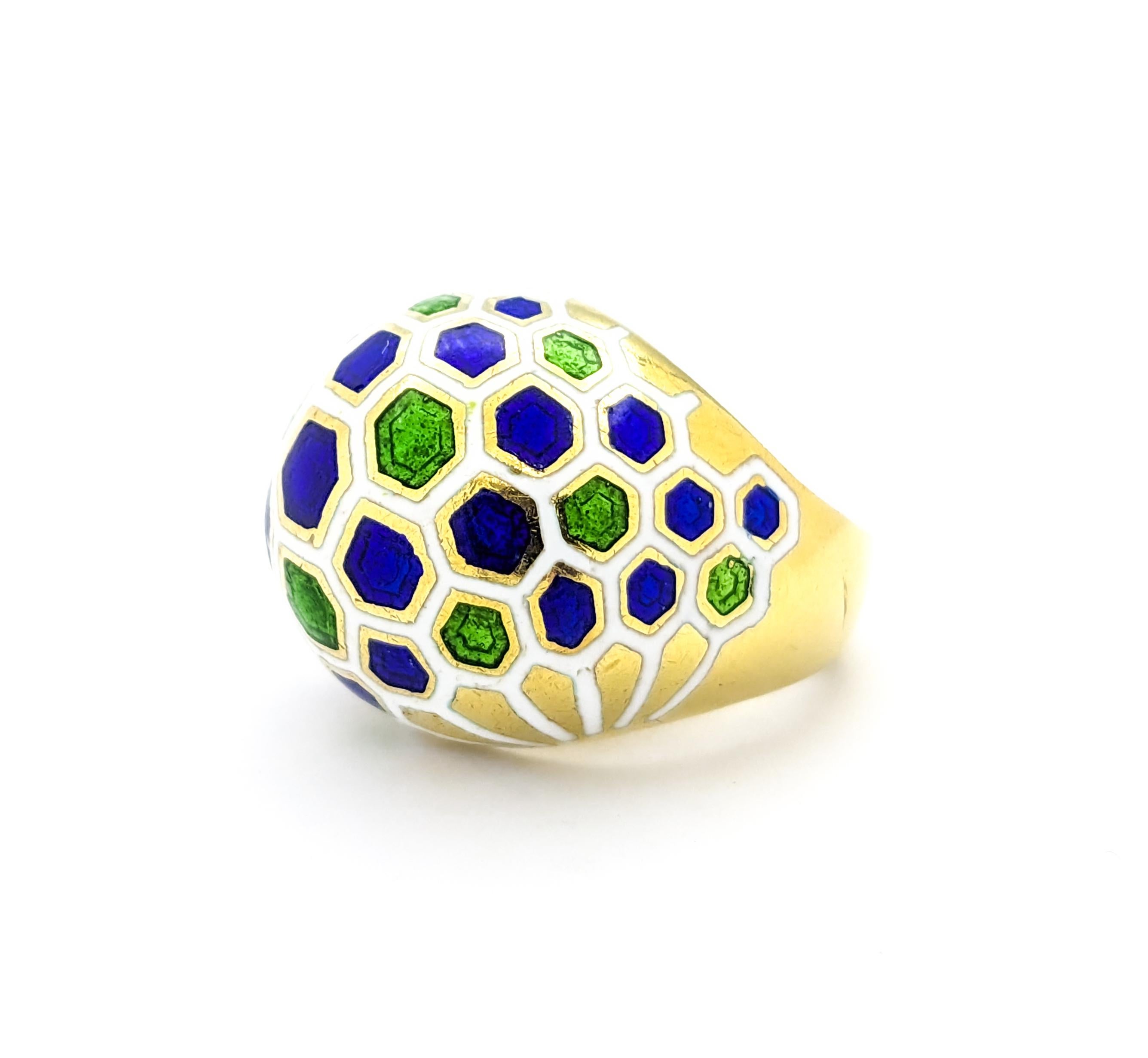 Unique Design With Enameled Hexagons Ring In Yellow Gold For Sale 3