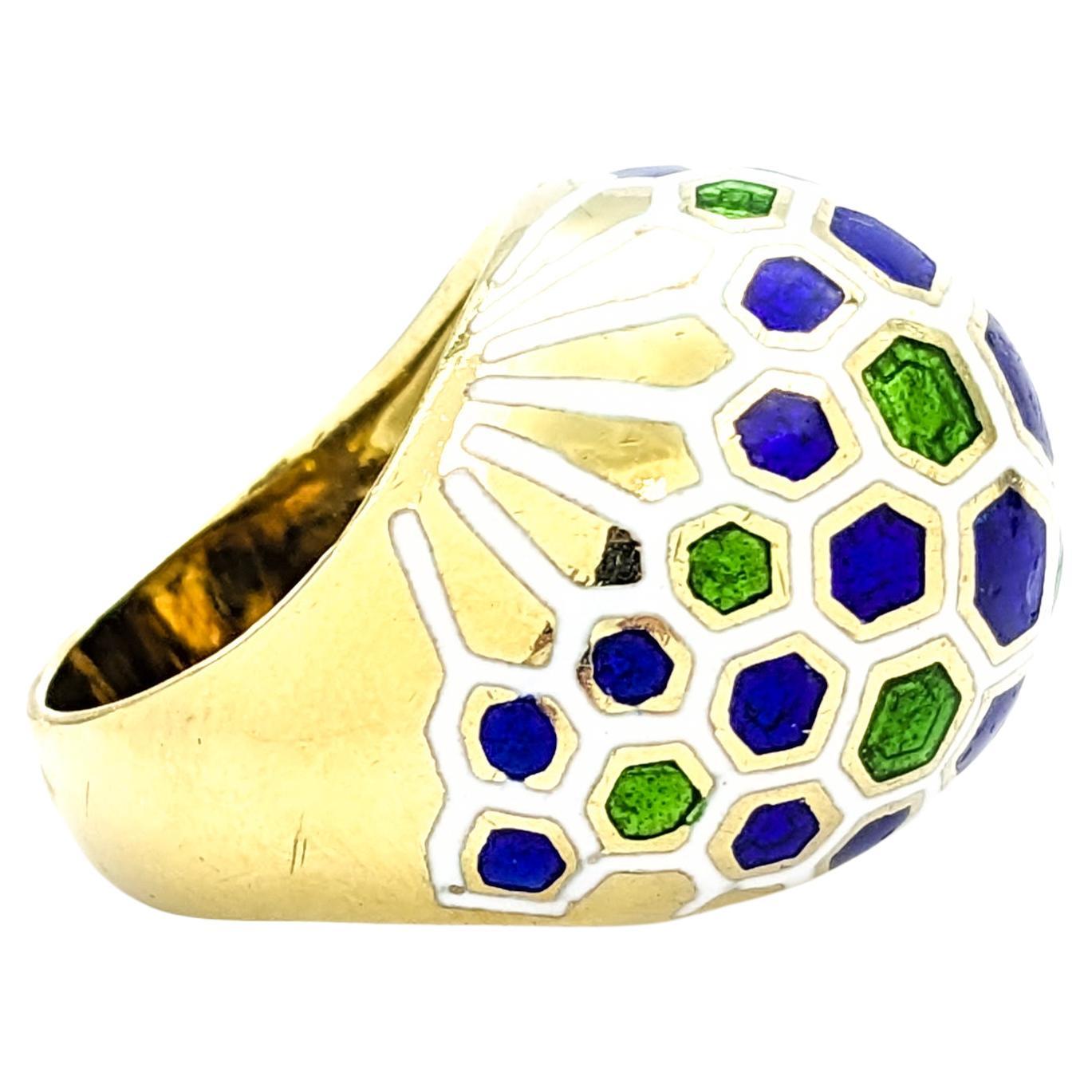 Unique Design With Enameled Hexagons Ring In Yellow Gold For Sale