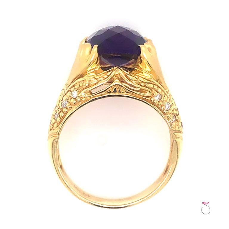 Women's or Men's Unique Designer Amethyst & Diamond Ring, 5.00 Carat, 18K Yellow Gold For Sale
