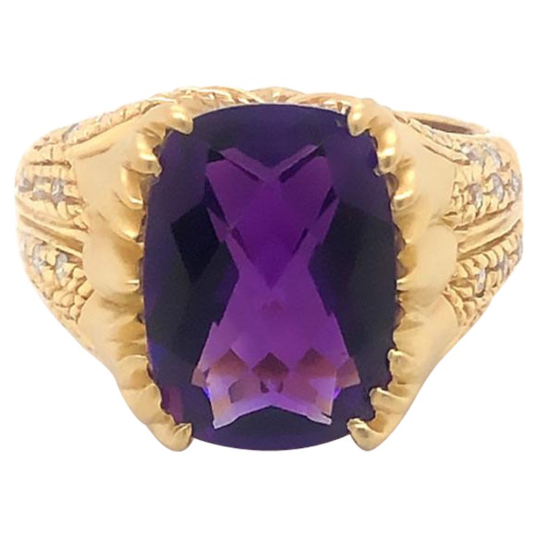 Einzigartiger Designer- Amethyst- und Diamantring, 5,00 Karat, 18 Karat Gelbgold