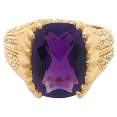 Anello unico di design con ametista e diamanti, 5,00 carati, oro giallo 18 carati