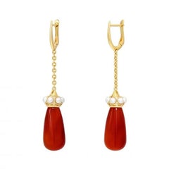 18 Karat Gelbgold-Ohrhänger mit Karneol und weißem Diamant, einzigartiger Designer