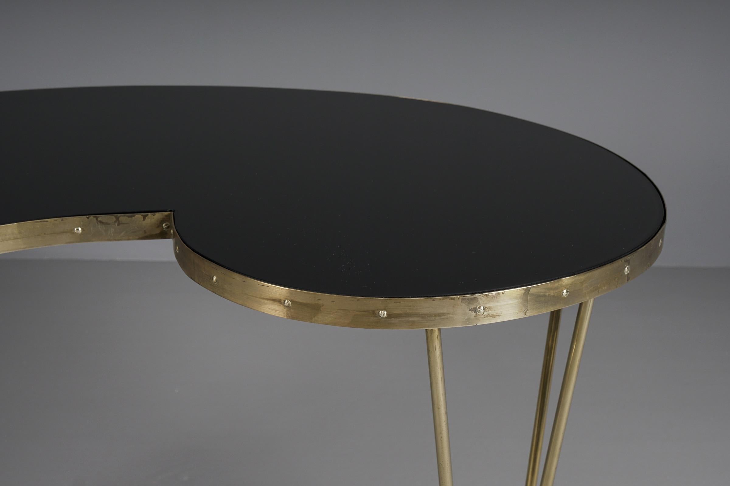 Unique Desk or Dressing Table Made of Solid Brass and Black Glass, 1950s, Italy For Sale 5