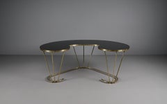 Unique Desk or Dressing Table Made of Solid Brass and Black Glass, 1950s, Italy