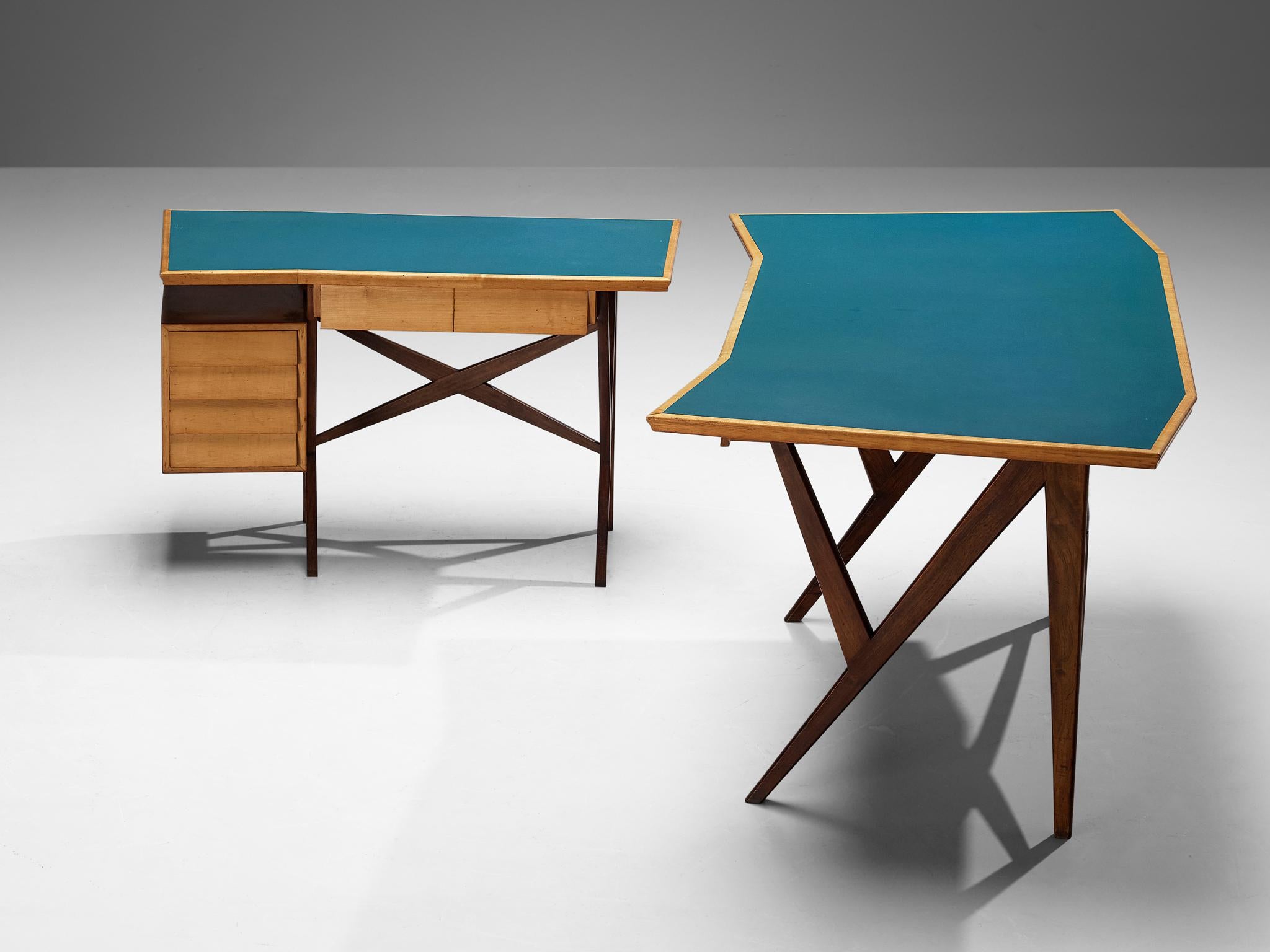 Gustavo & Vito Latis Desk with Return in Mahogany and Maple with Turquoise Top  For Sale 6