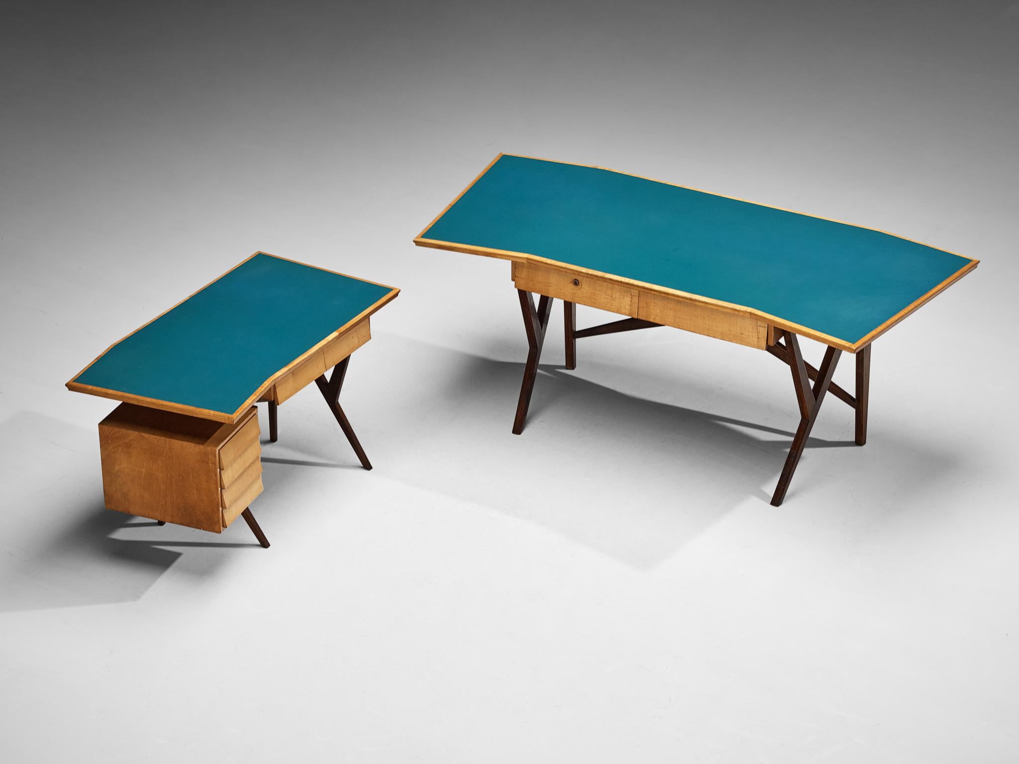 Gustavo & Vito Latis Desk with Return in Mahogany and Maple with Turquoise Top  For Sale 7
