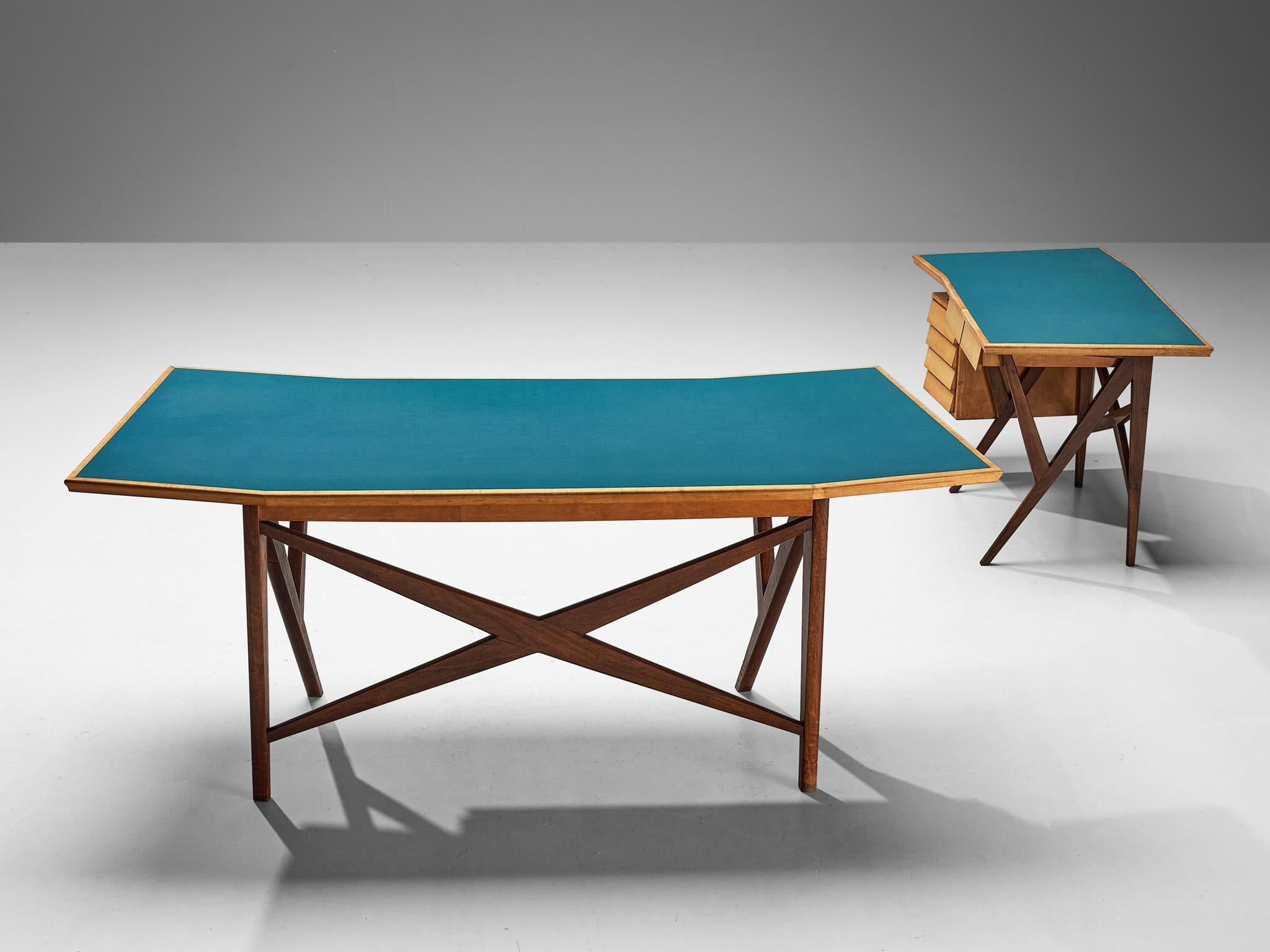 Gustavo & Vito Latis Desk with Return in Mahogany and Maple with Turquoise Top  For Sale 8