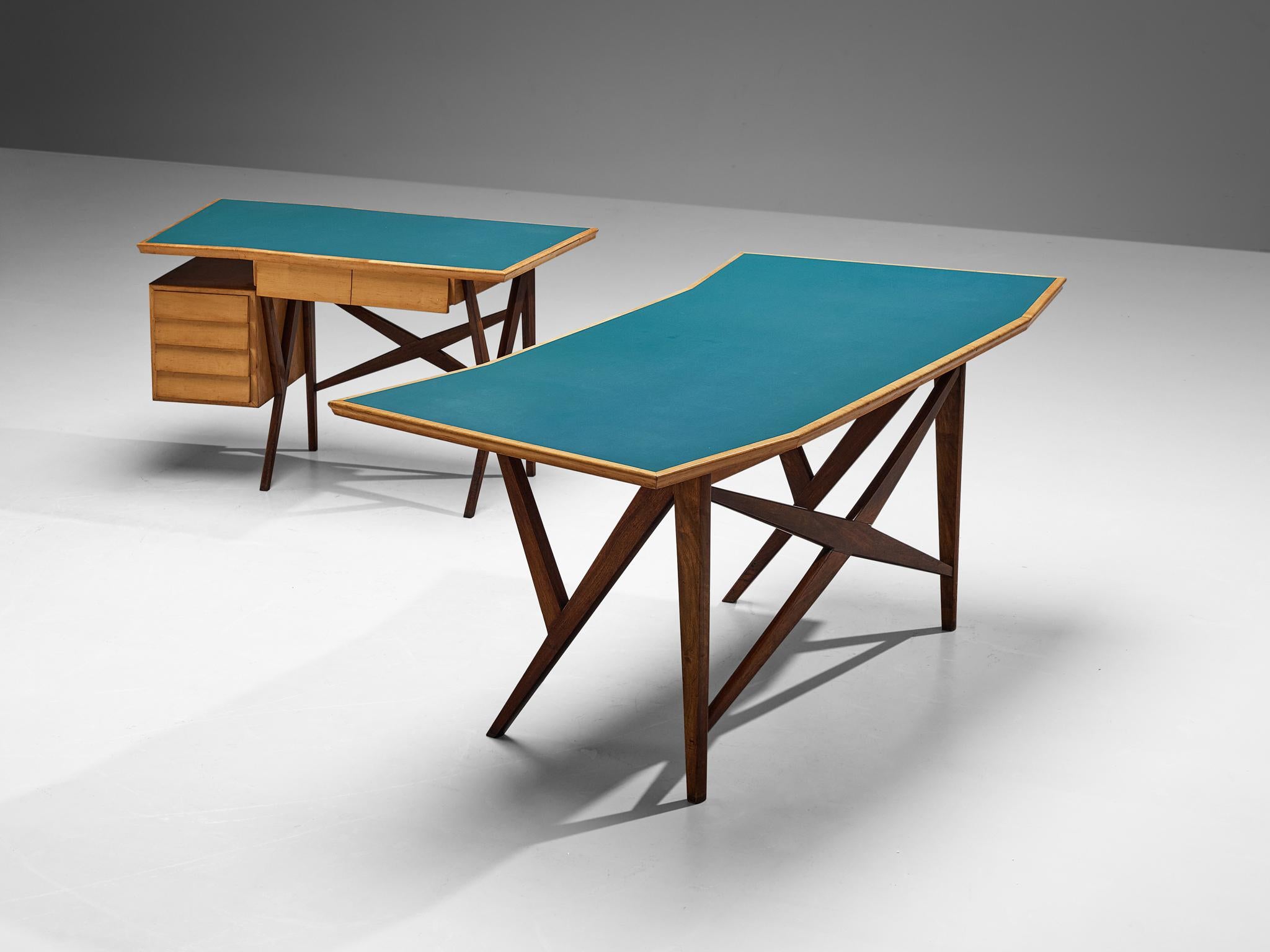 Gustavo & Vito Latis Desk with Return in Mahogany and Maple with Turquoise Top  For Sale 2