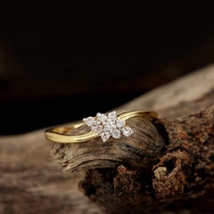 Unique Diamond 14k Yellow Gold Statement Ring For Anniversary Minimalist Jewelry