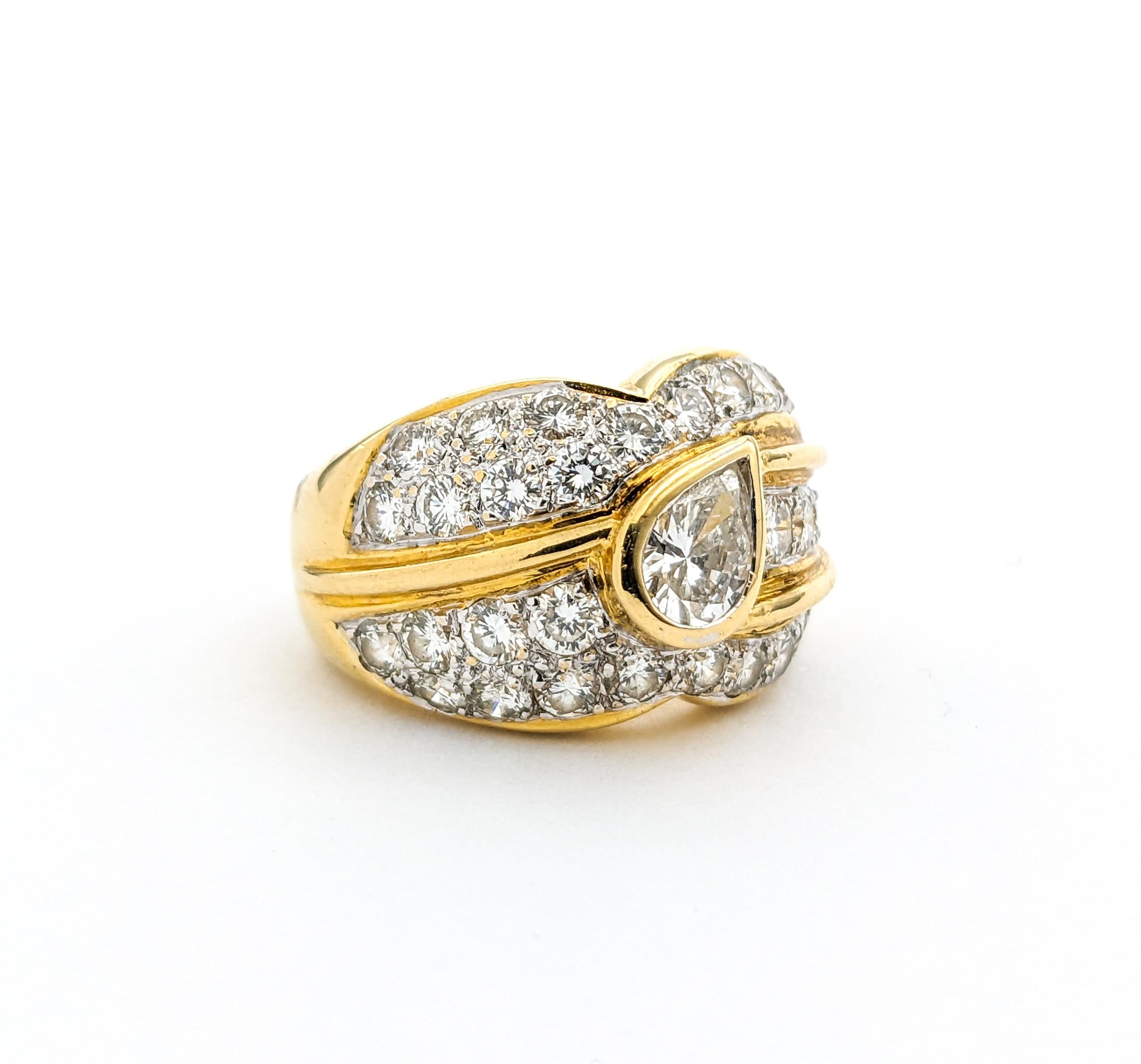 Pear Cut Unique Diamond & 18K Gold Dress Ring In Yellow Gold