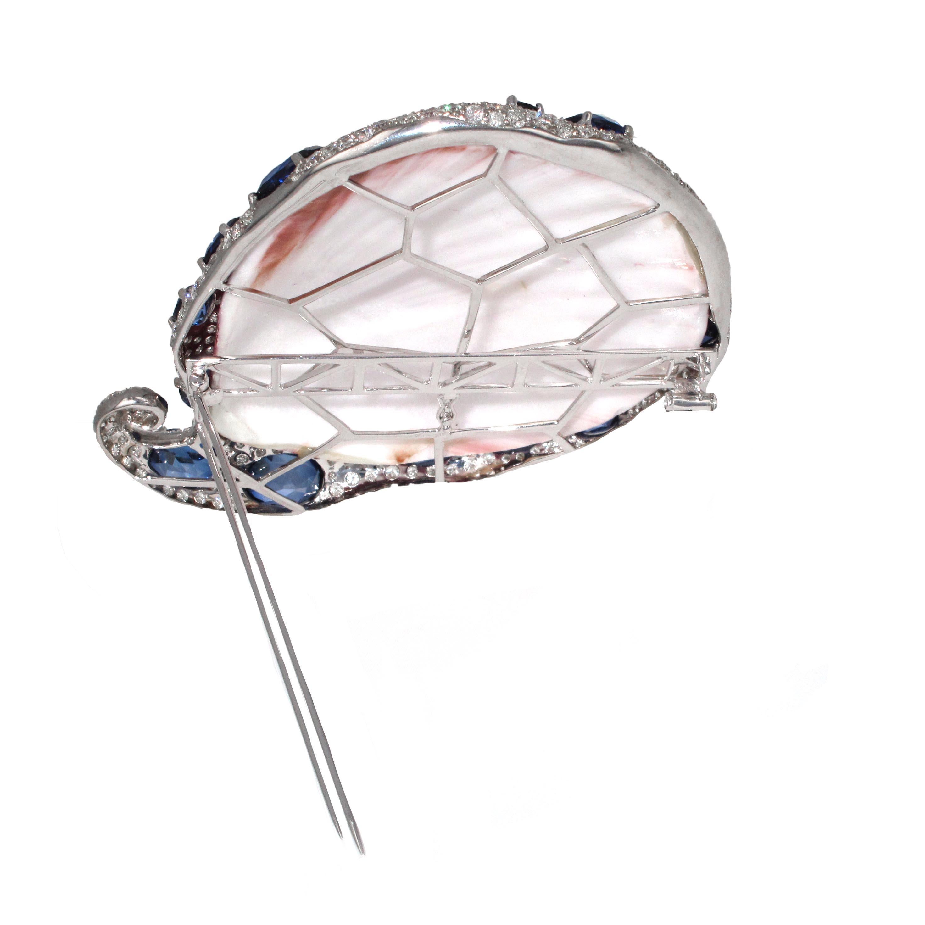 Women's or Men's Unique Diamond and Blue Quart Shell Brooch Pin