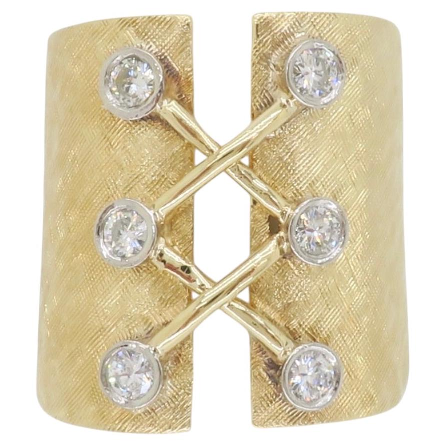 Unique Diamond Corset Ring Crafted in 14k Yellow Gold For Sale