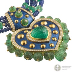 Unique Diamond, Emerald and Sapphire Heart Necklace
