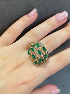 Unique Diamond Emerald Yellow 18K Gold Ring for Her