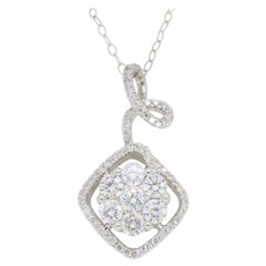 Unique Diamond Floral Pendant Necklace in 18 Karat White Gold