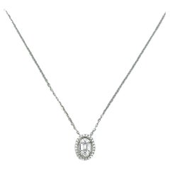 Unique Diamond Halo Pendant Necklace, White Gold, 0.44 Cts, Micro Pave Baguette