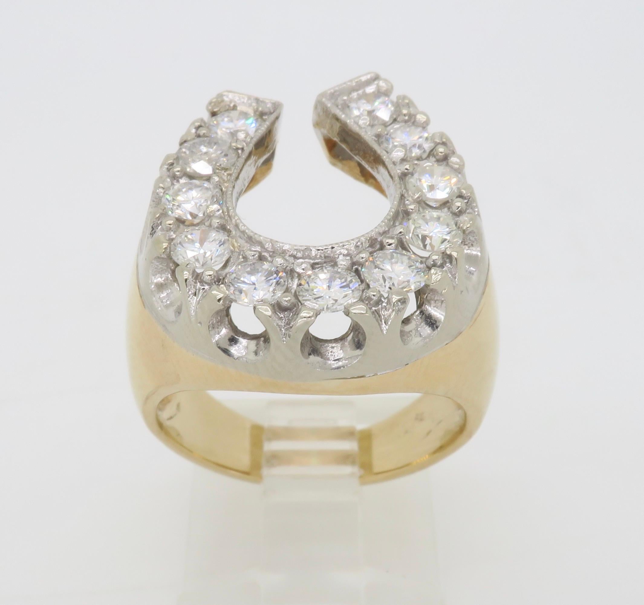 Unique Diamond Horseshoe Ring in Two-Tone Gold For Sale 5