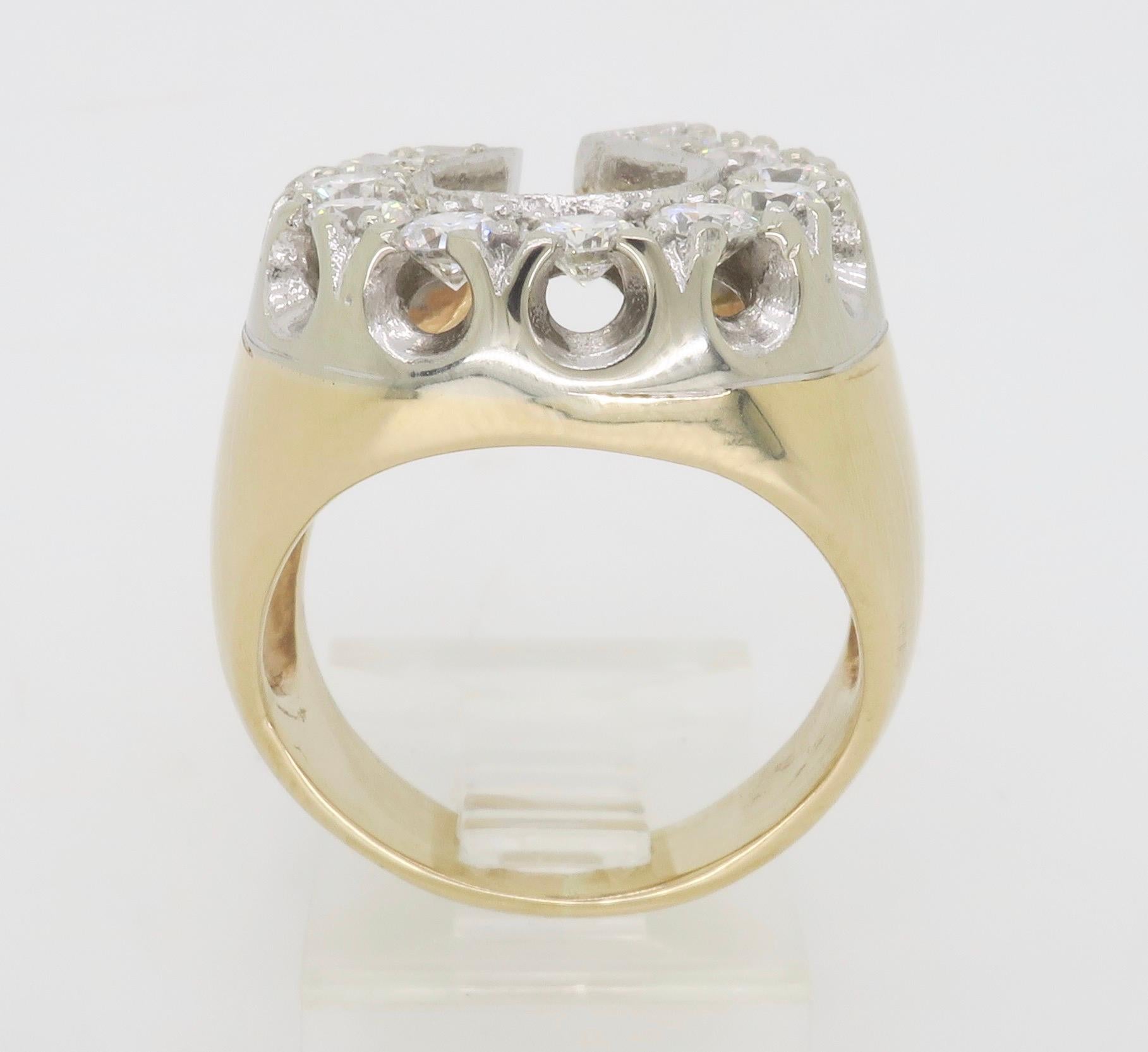Unique Diamond Horseshoe Ring in Two-Tone Gold For Sale 9