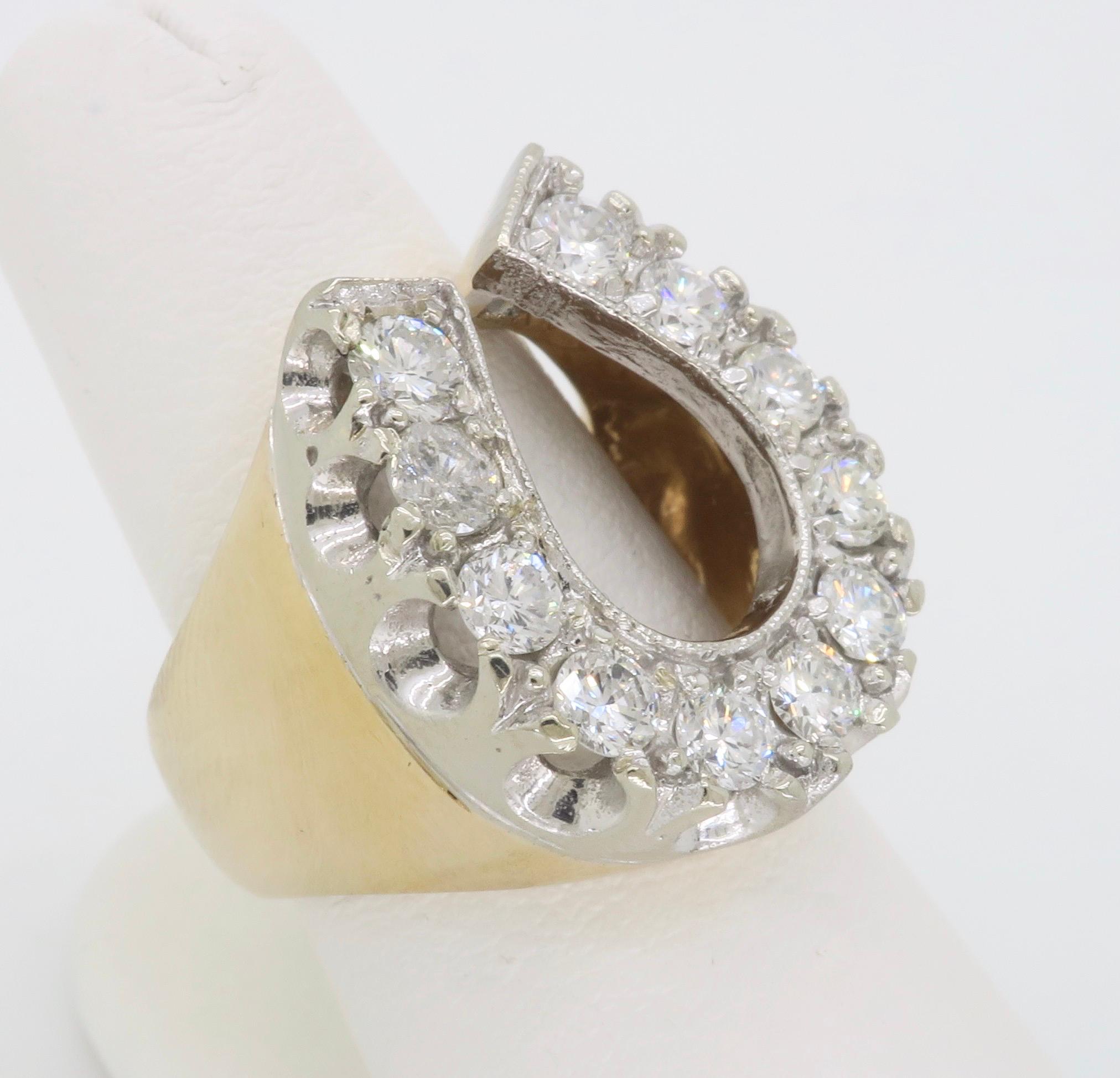 Unique Diamond Horseshoe Ring in Two-Tone Gold For Sale 2