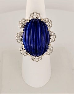 Unique Diamond Lapis Lazuli Ring & Earrings in Gold