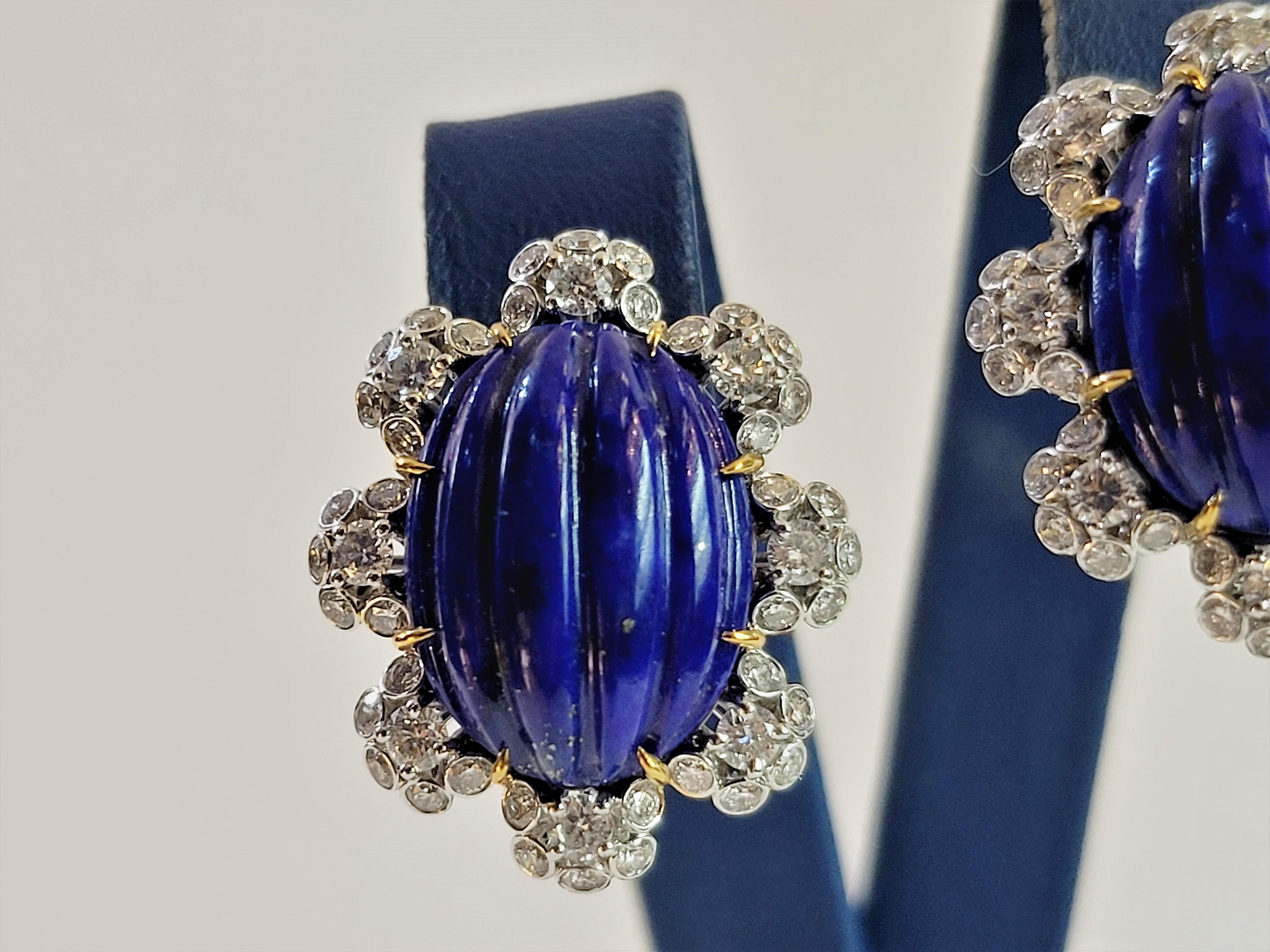 Unique Diamond Lapis Lazuli Ring & Earrings in Gold In New Condition For Sale In New York, NY