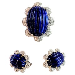 Bague et boucles d'oreilles uniques en or en lapis-lazuli et diamants