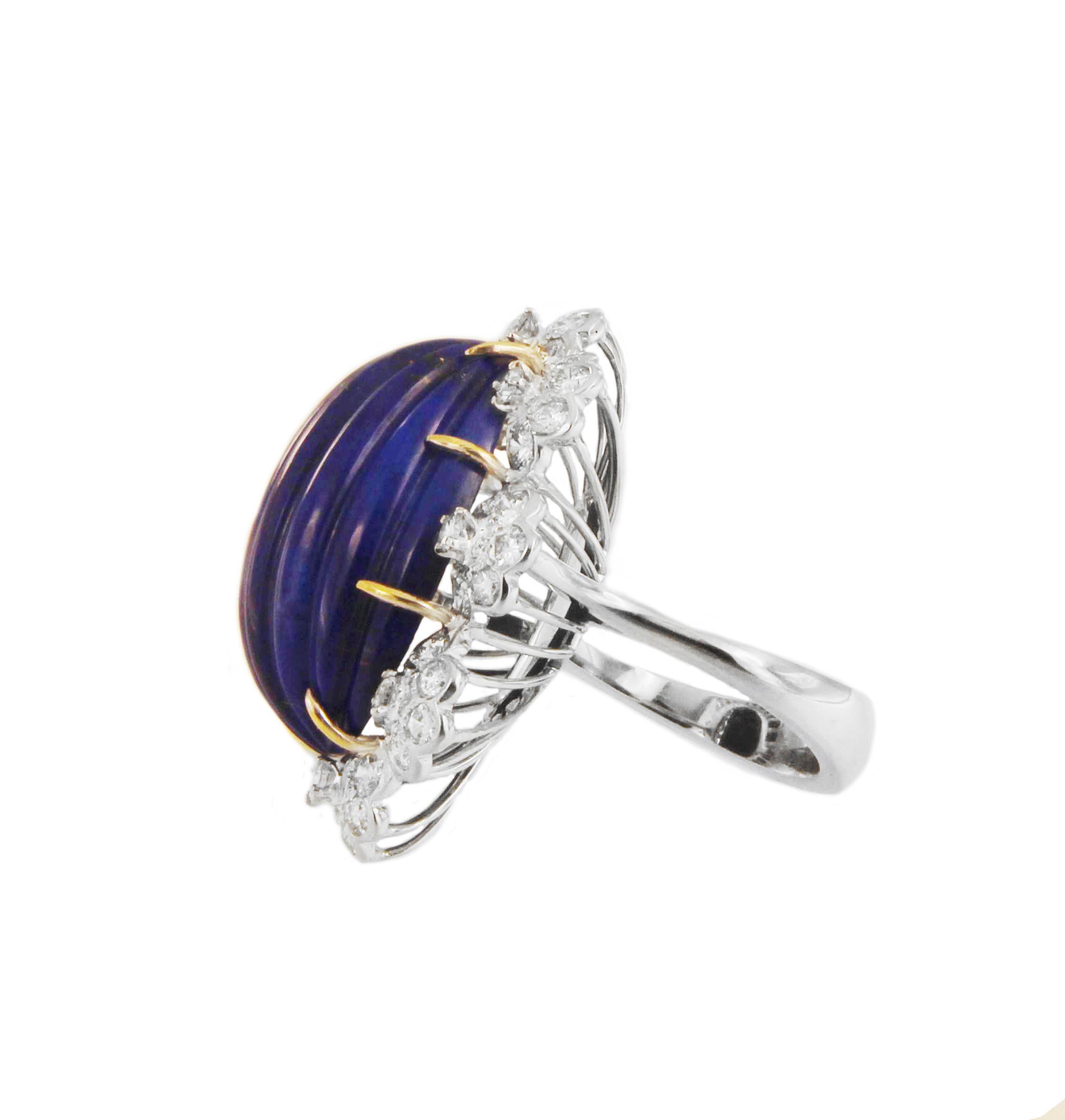 Women's Unique Diamond Lapis Lazuli Ring in Gold For Sale