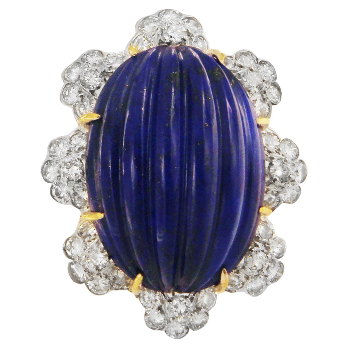 Unique Diamond Lapis Lazuli Ring in Gold For Sale