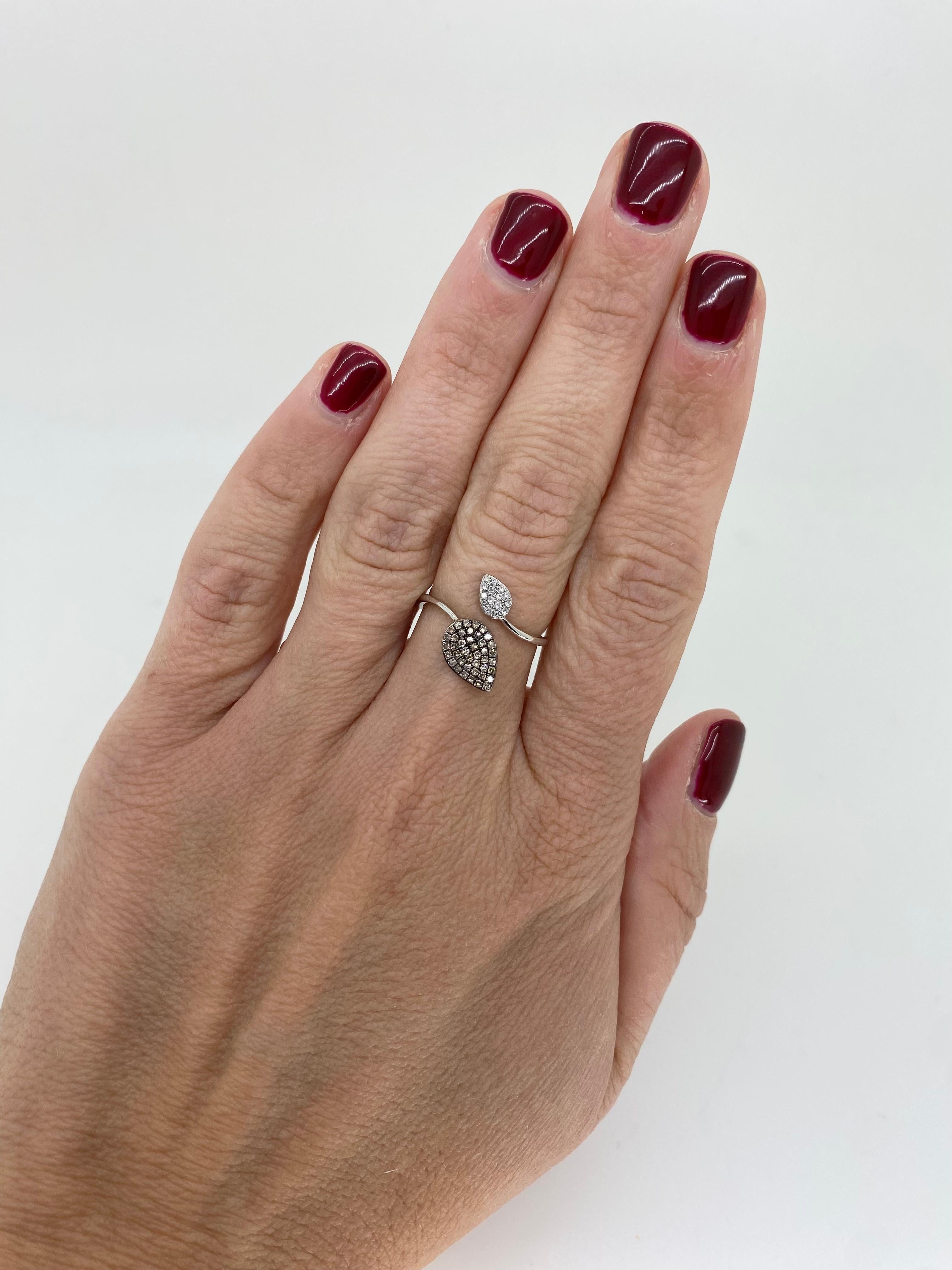 Round Cut Unique Diamond Leaf Bypass Ring  For Sale