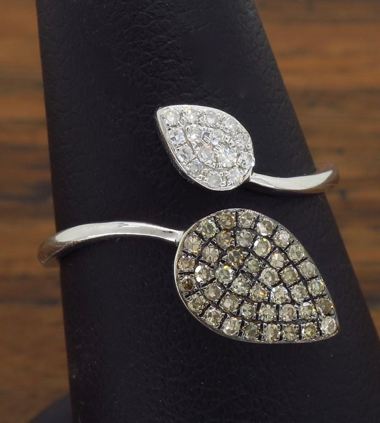 Women's or Men's Unique Diamond Leaf Bypass Ring  For Sale