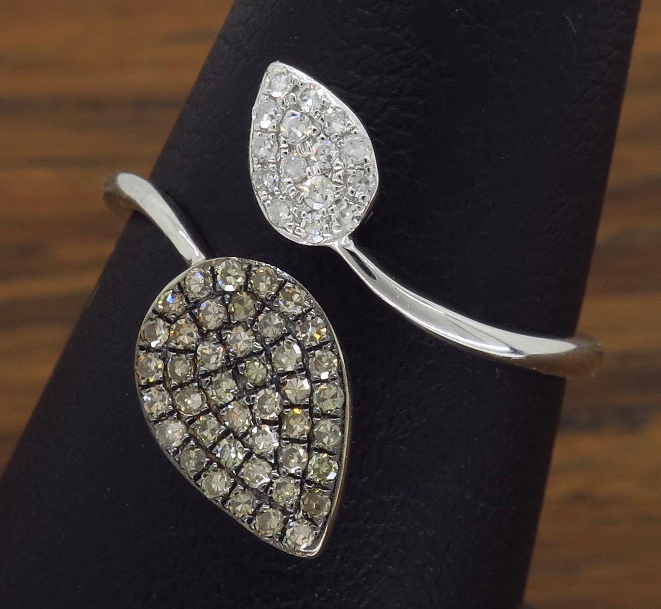 Unique Diamond Leaf Bypass Ring  For Sale 1
