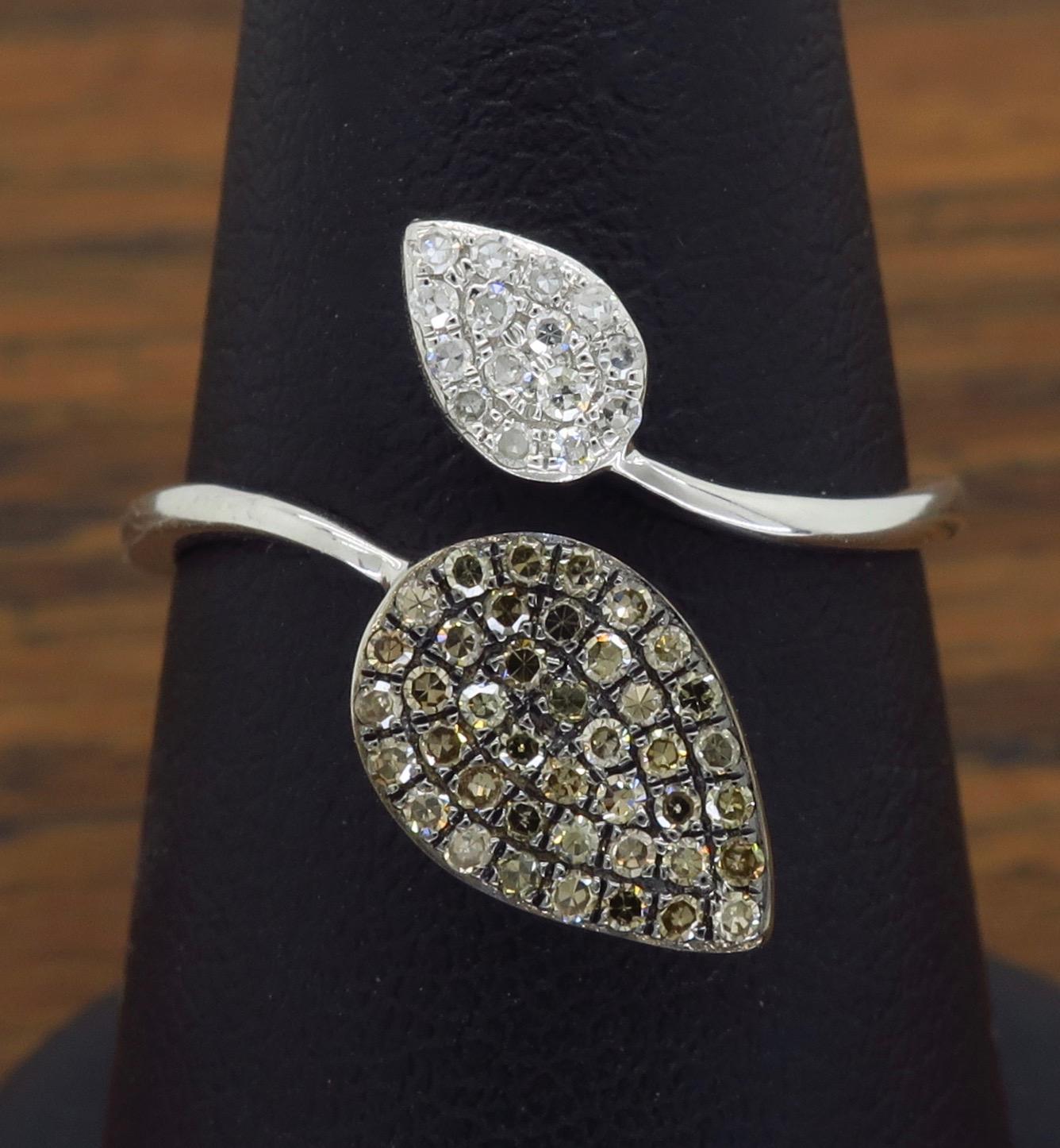 Unique Diamond Leaf Bypass Ring  For Sale 2