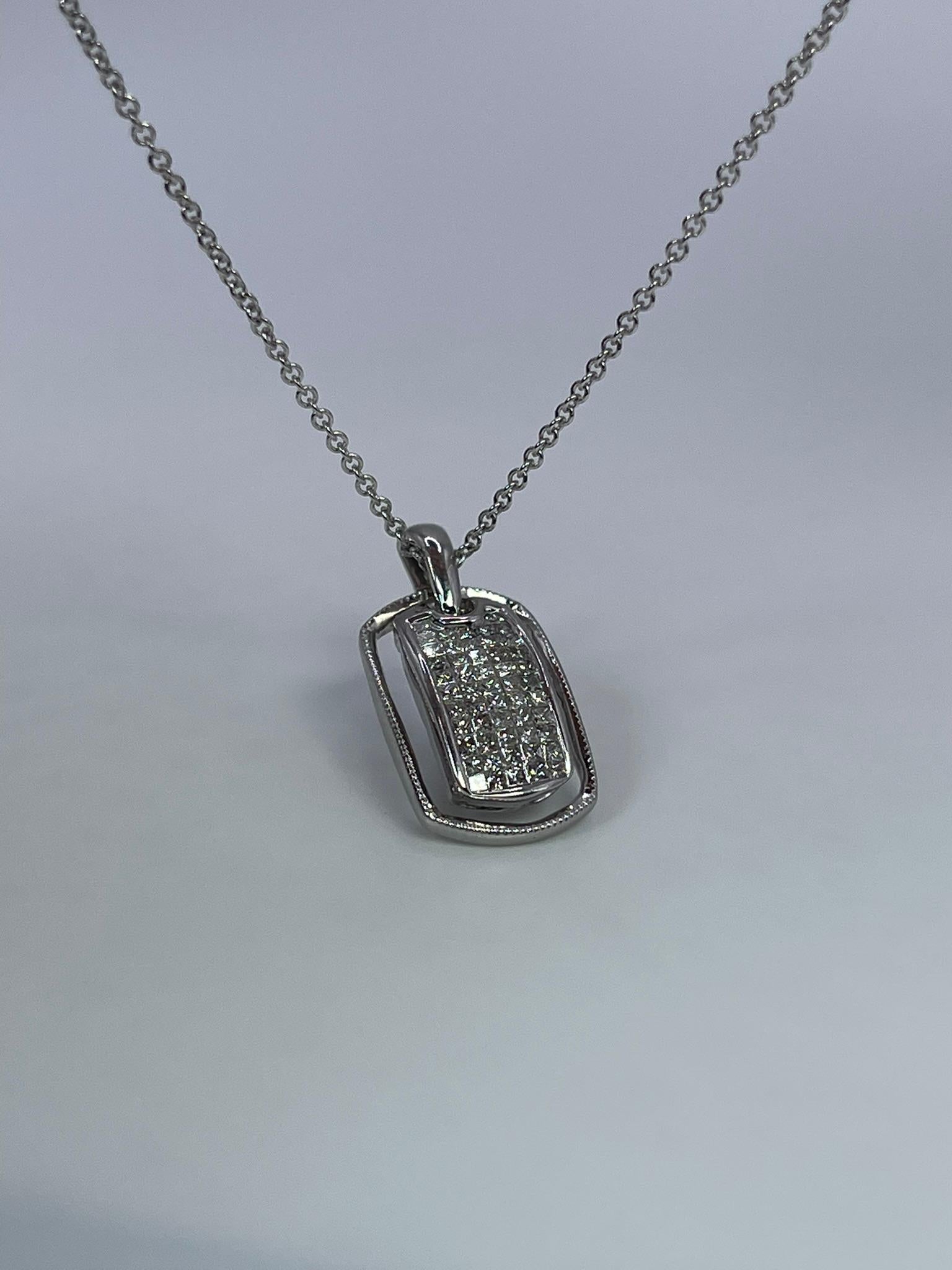 Modern Unique Diamond Pendant Invisible Setting Diamond Pendant Necklace 18kt White  For Sale