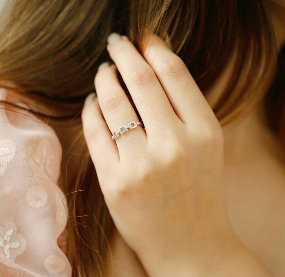 Einzigartiger Diamant-Hochzeitsring 14k Massivgold Kette Stil Ring Hochzeitsschmuck Geschenk (Art déco) im Angebot