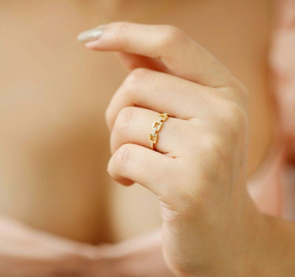 Bague de mariage unique en or massif 14 carats style chaîne, cadeau de mariage Unisexe en vente
