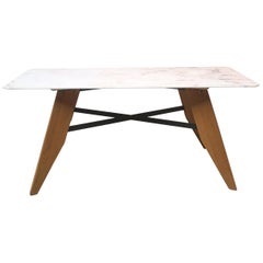 Unique Dining Table in Oak with Pink Marble Top, from Modern Production Unique Dining Table in Oak with Pink Marble Top, from Modern Production