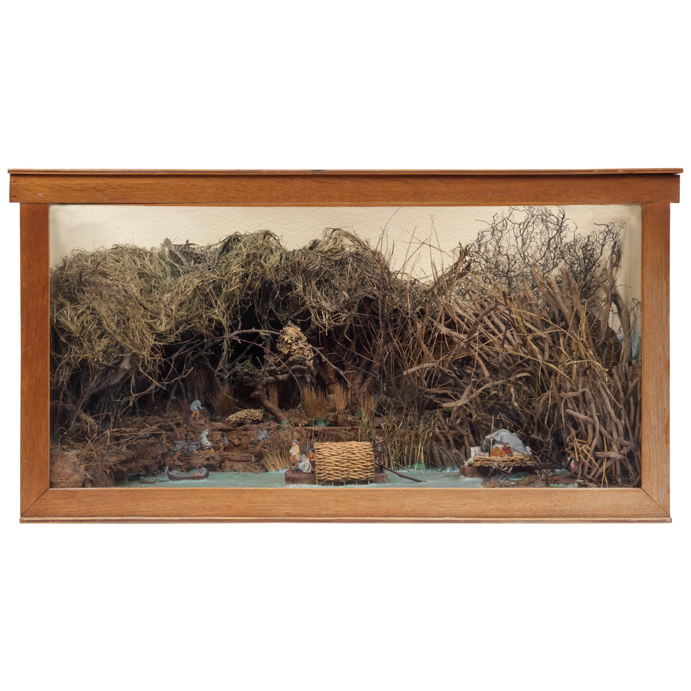 Unique Diorama Depicting a North-American River Scene with Natives and Settlers For Sale
