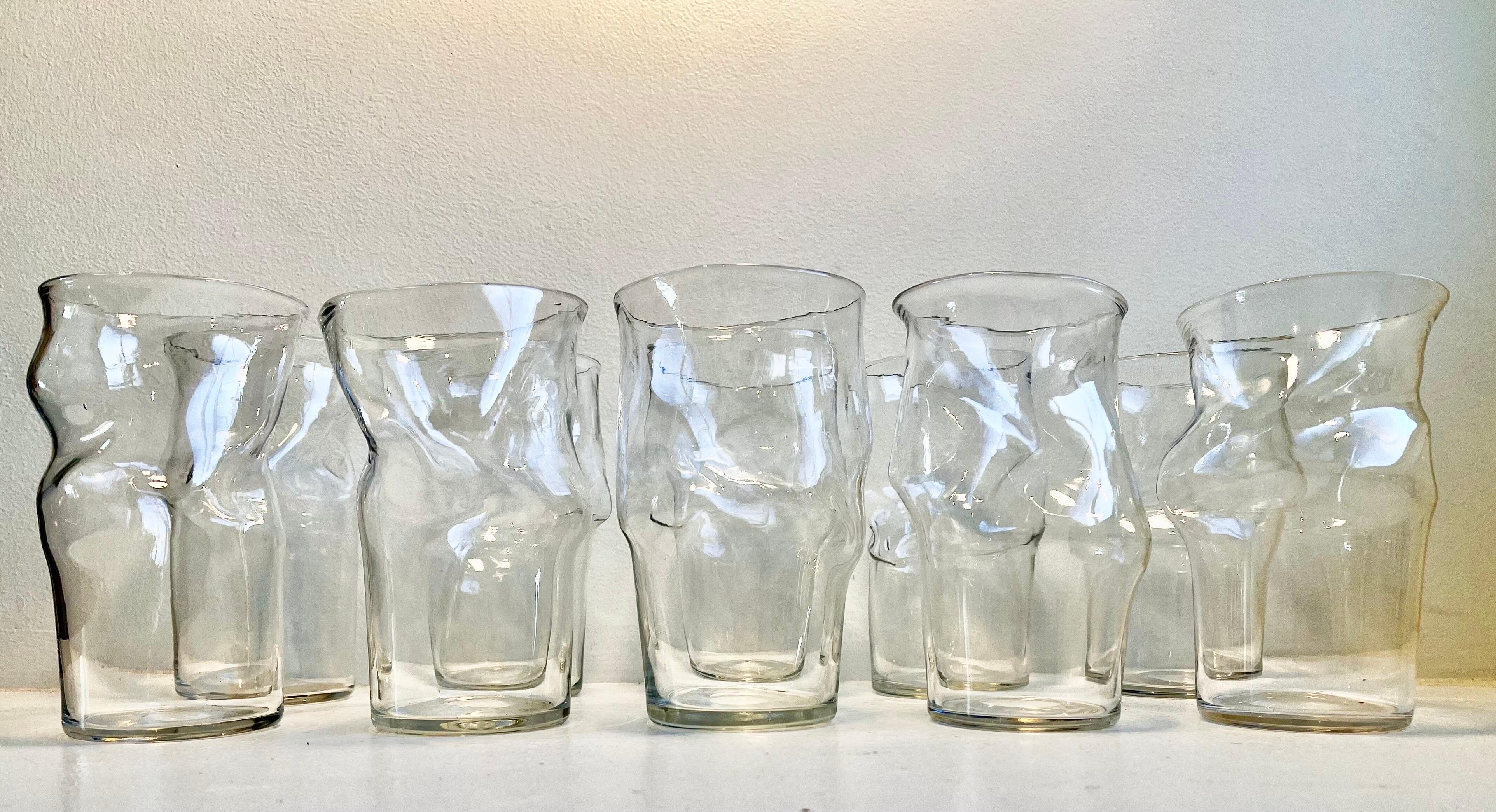 Organic Modern Unique Distorted Drinking Glasses, all different, set of ten For Sale