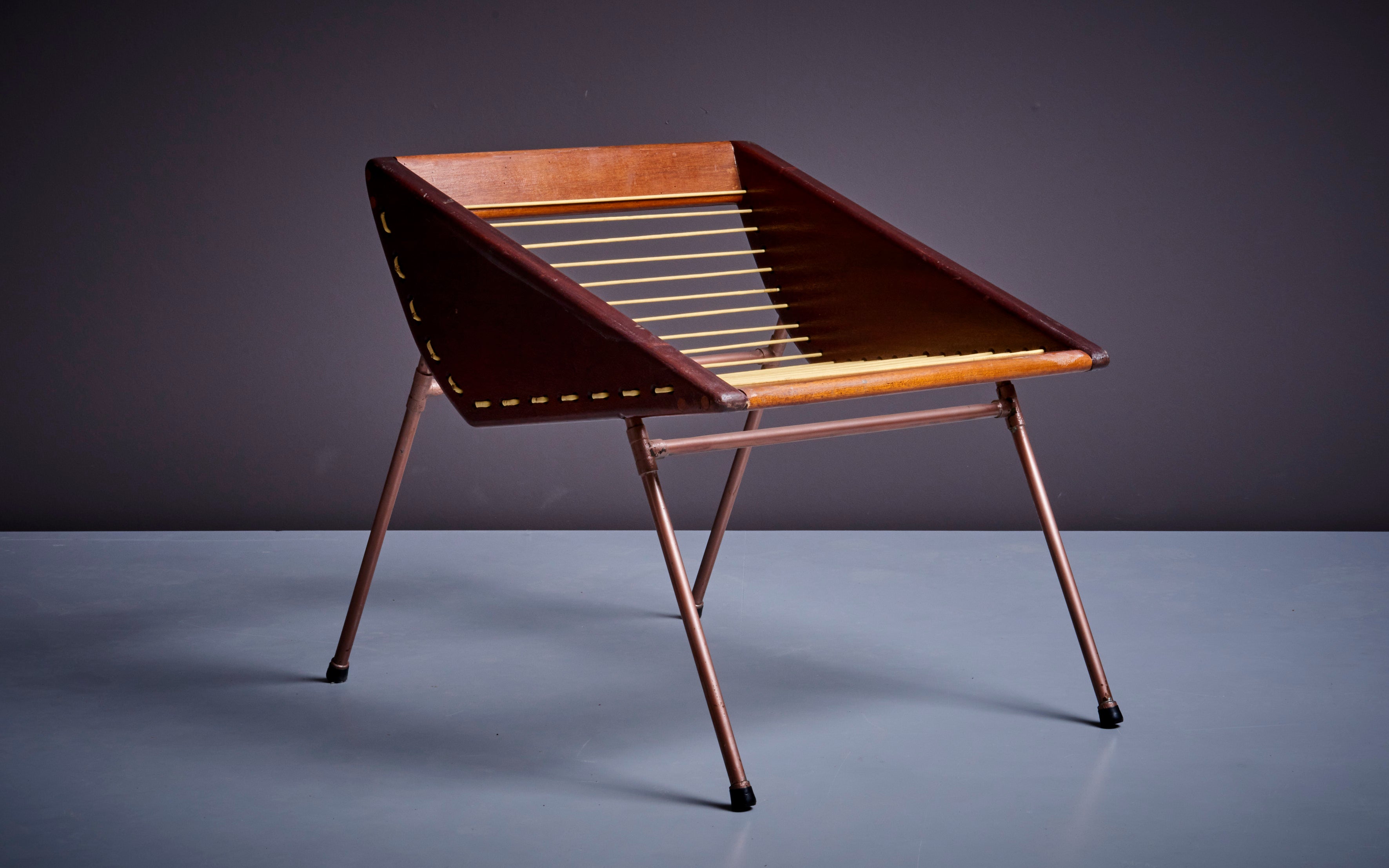 Unique DIY Studio Stool with copper pipes and webbing, USA, 1960s.