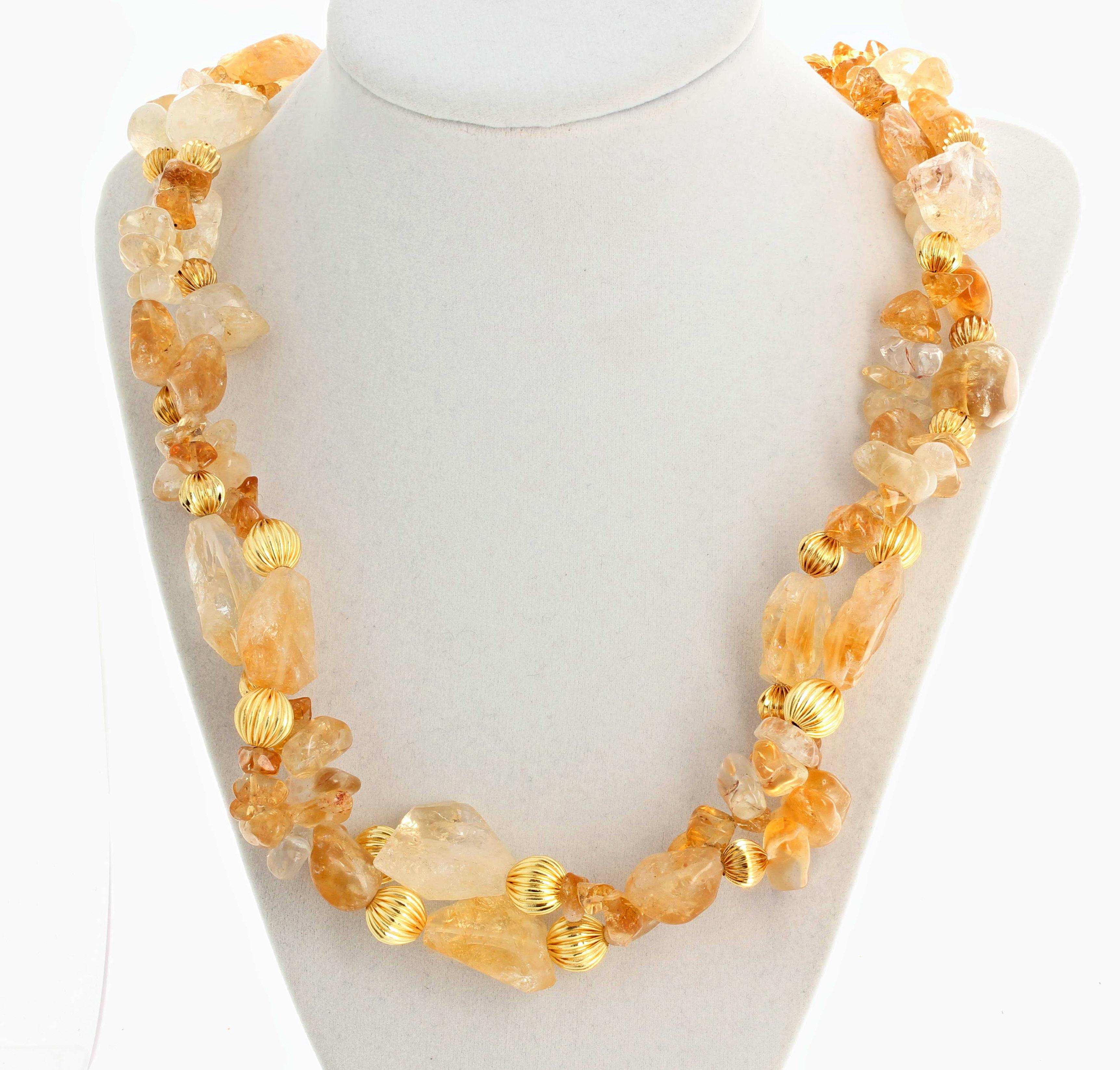 Mixed Cut AJD Fascinating Brilliant Double Strand Glittering Citrine Chunky Necklace