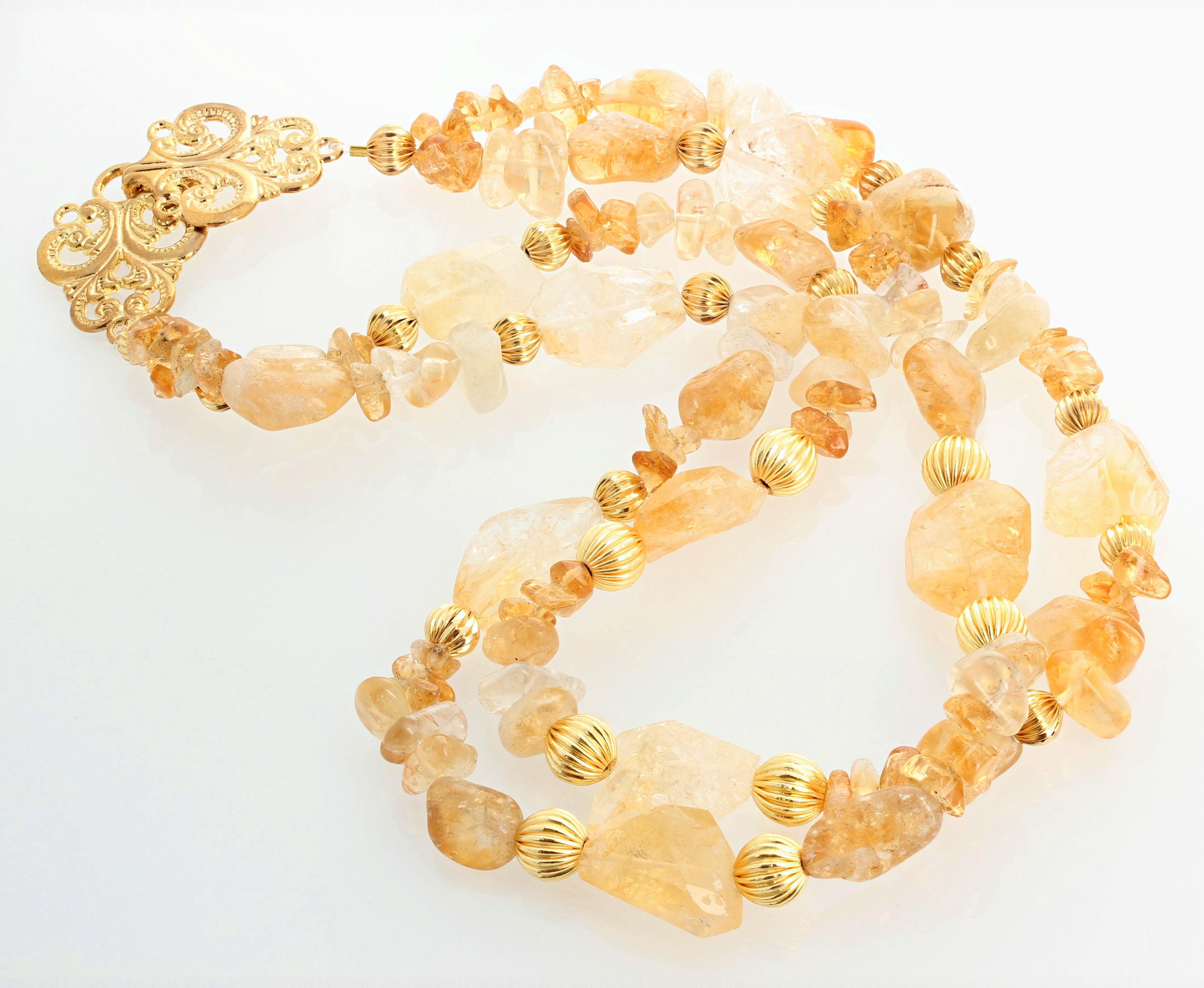 AJD Fascinating Brilliant Double Strand Glittering Citrine Chunky Necklace In New Condition In Raleigh, NC