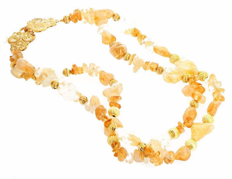 Unique Double Strand Glittering Citrine Necklace For Sale at 1stdibs